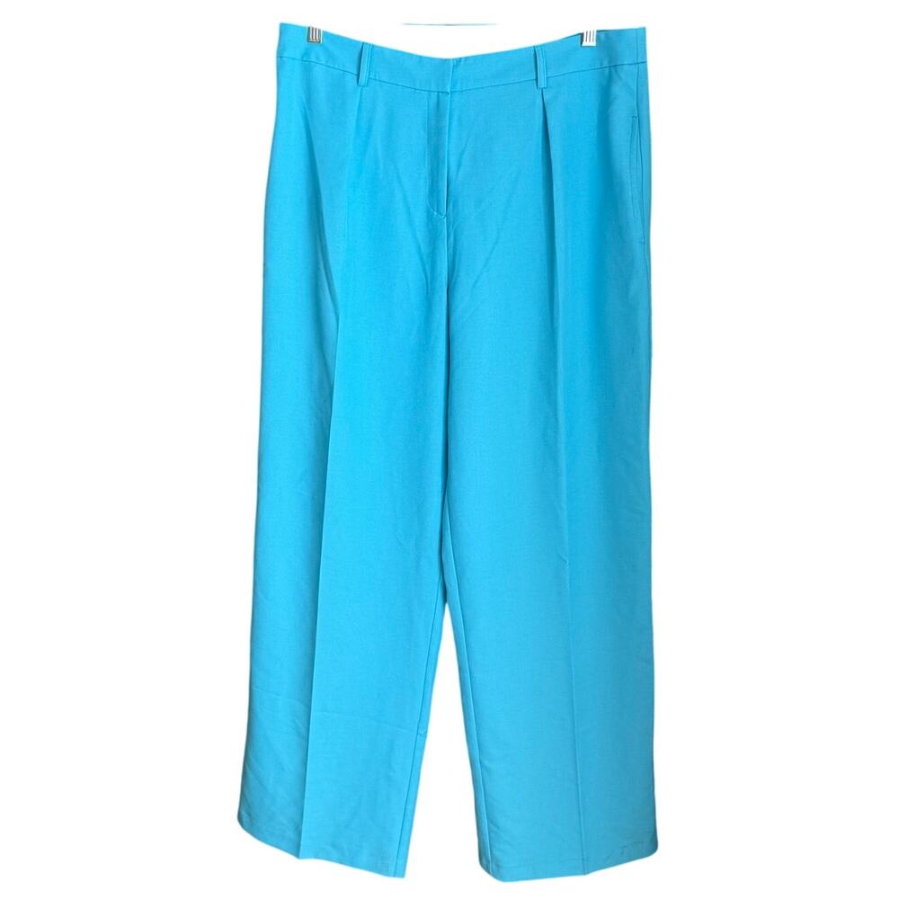 ASOS Curve Blue Pleated High Rise Straight Leg Trouser Pants Sz 12 Dopamine Chic